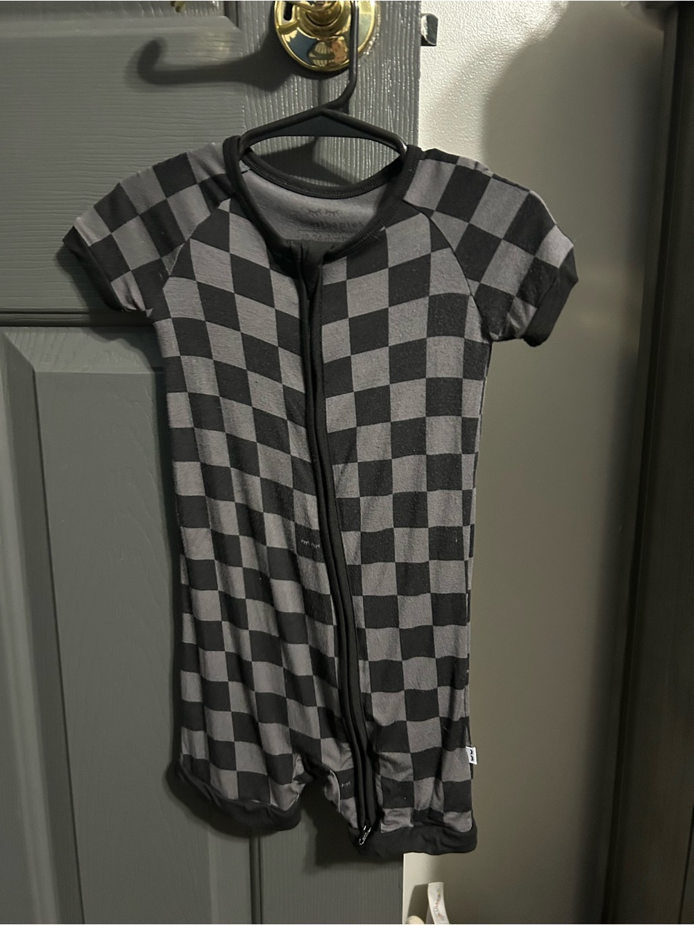 Little Sleepies Black and Gray Checkered Short Sleeve One-Piece